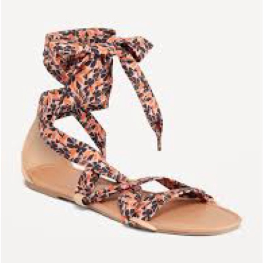 Old Navy Pink and Black Sandals with Wrap-Around Straps
